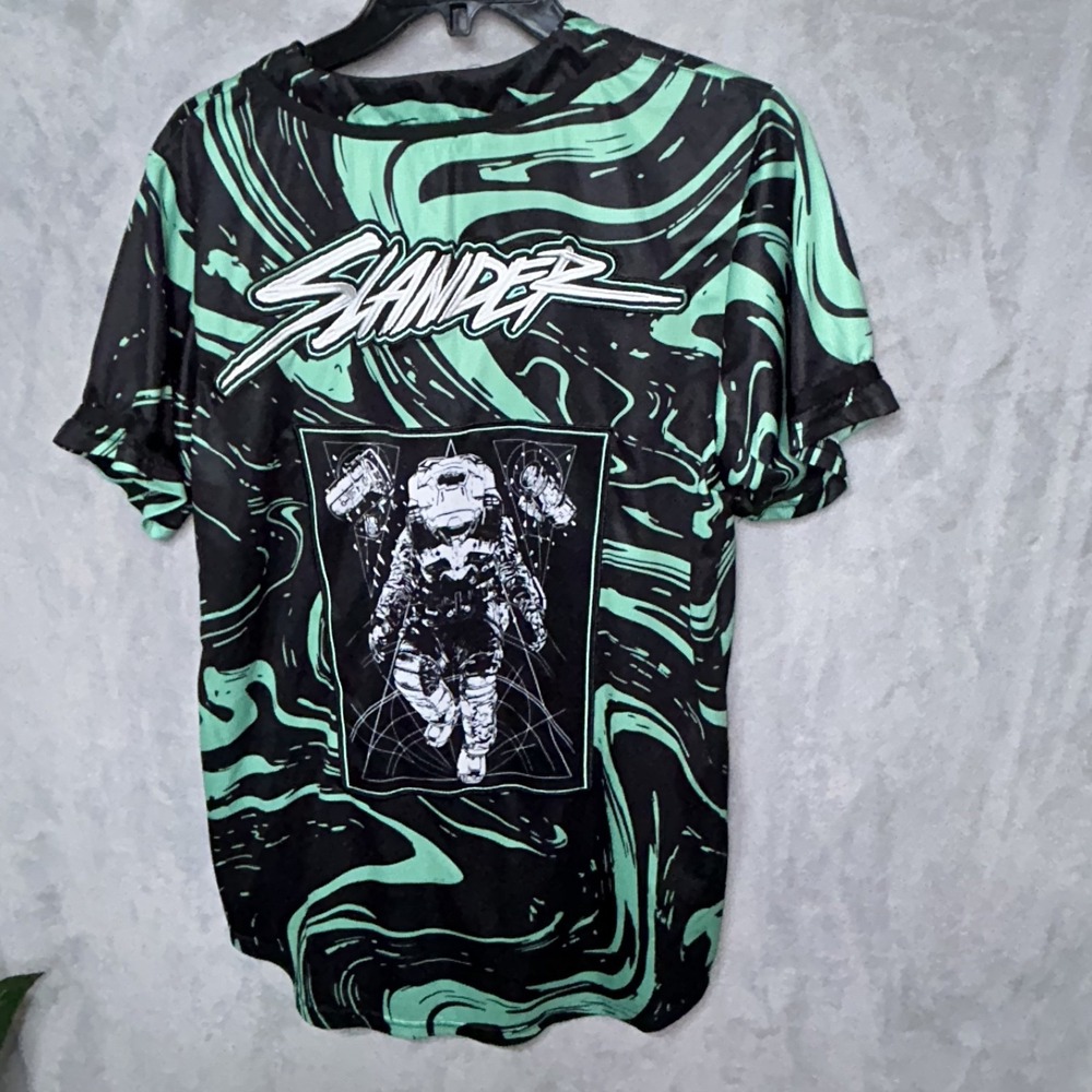 Slander Medium Official Marble Green Astronaut Baseball Jersey Mens - Picture 1 of 10